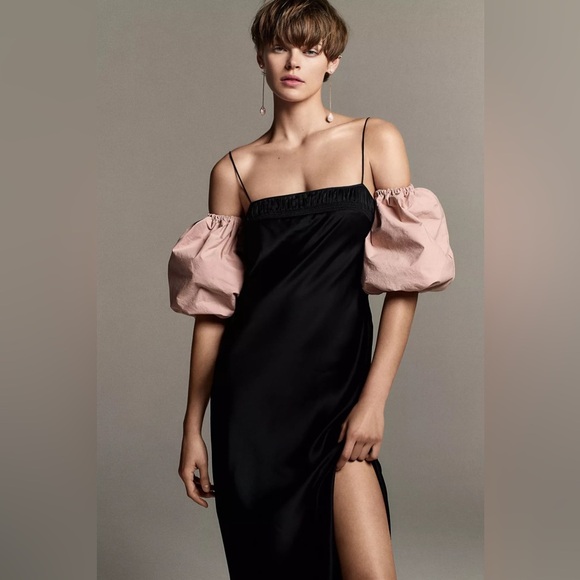 Anthropologie Square Neck Black Satin Slip Dress Size Small Petite - Picture 3 of 13